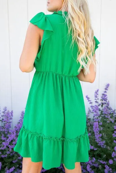 Nature Chic Ruffled Sleeveless Green Mini Dress