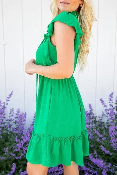 Nature Chic Ruffled Sleeveless Green Mini Dress