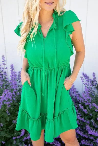 Nature Chic Ruffled Sleeveless Green Mini Dress