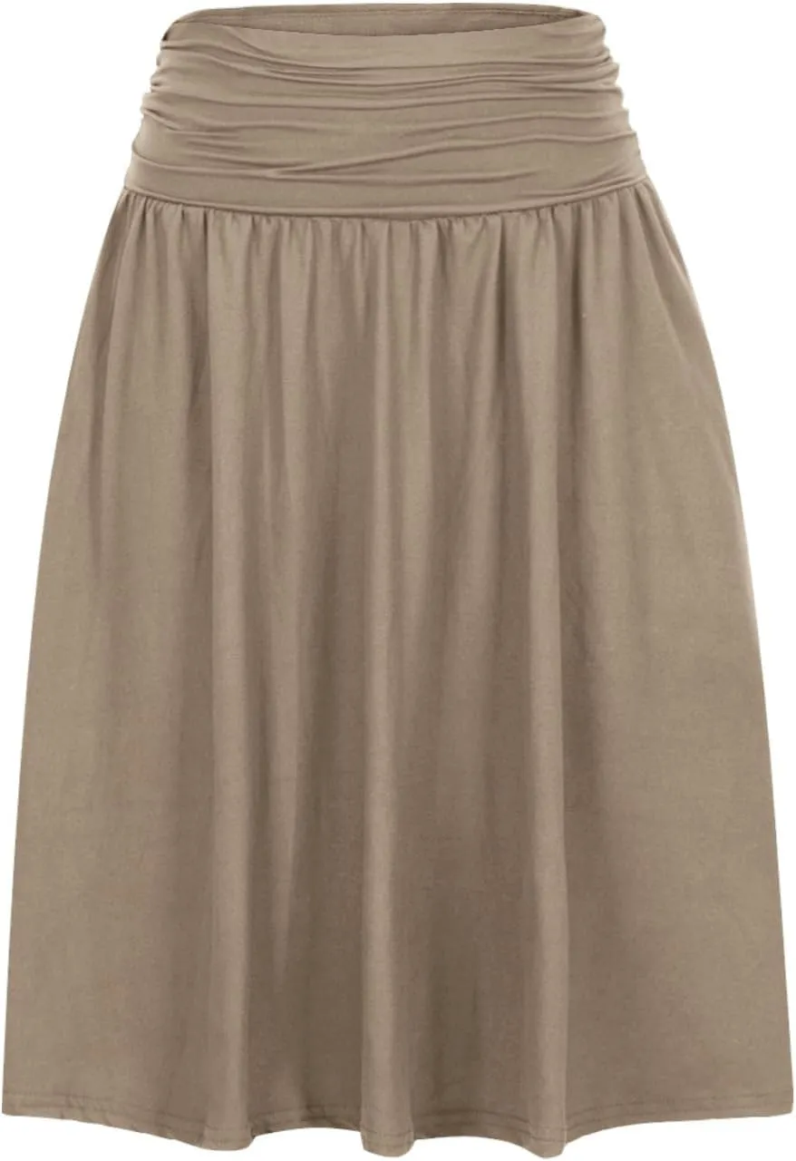 Oplxuo Plus Size Skirts for Women Knee Length Flowy Ruched High Waisted Flowy Midi Skirt