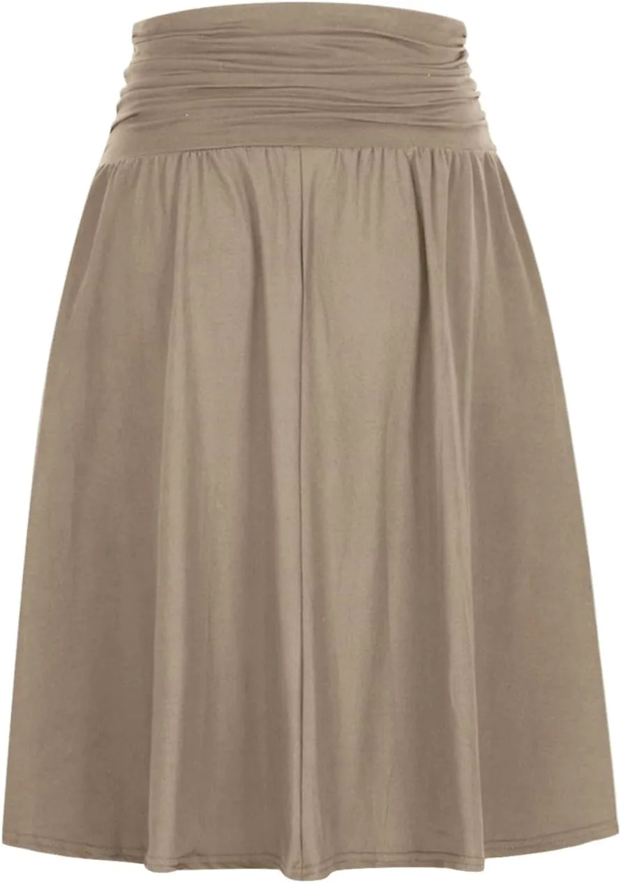 Oplxuo Plus Size Skirts for Women Knee Length Flowy Ruched High Waisted Flowy Midi Skirt