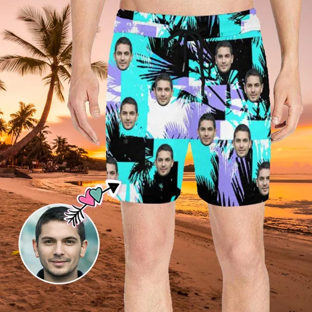 Personalized Swim Trunks Custom Face Watercolor Printing Men's Quick Dry Swim Shorts for Vacation