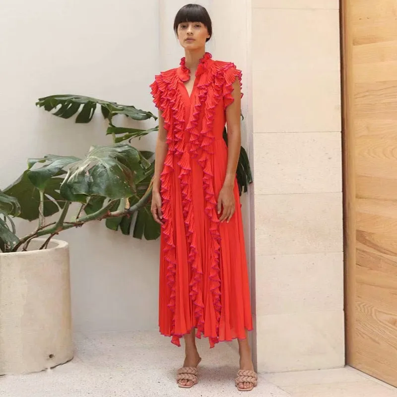Pleated Ruffles Chic Party Dress