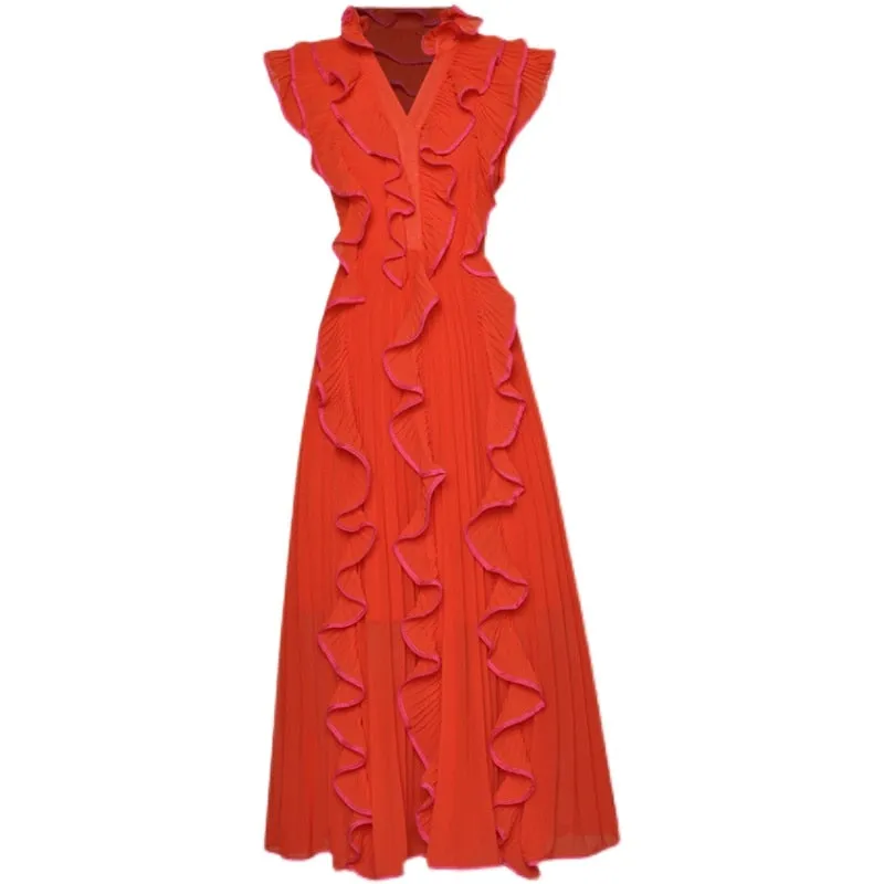 Pleated Ruffles Chic Party Dress