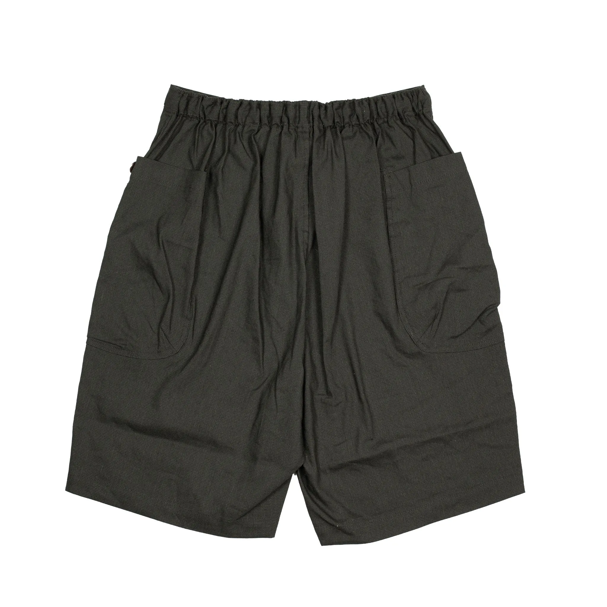 Pouch pocket easy shorts in brown and charcoal microcheck linen mix