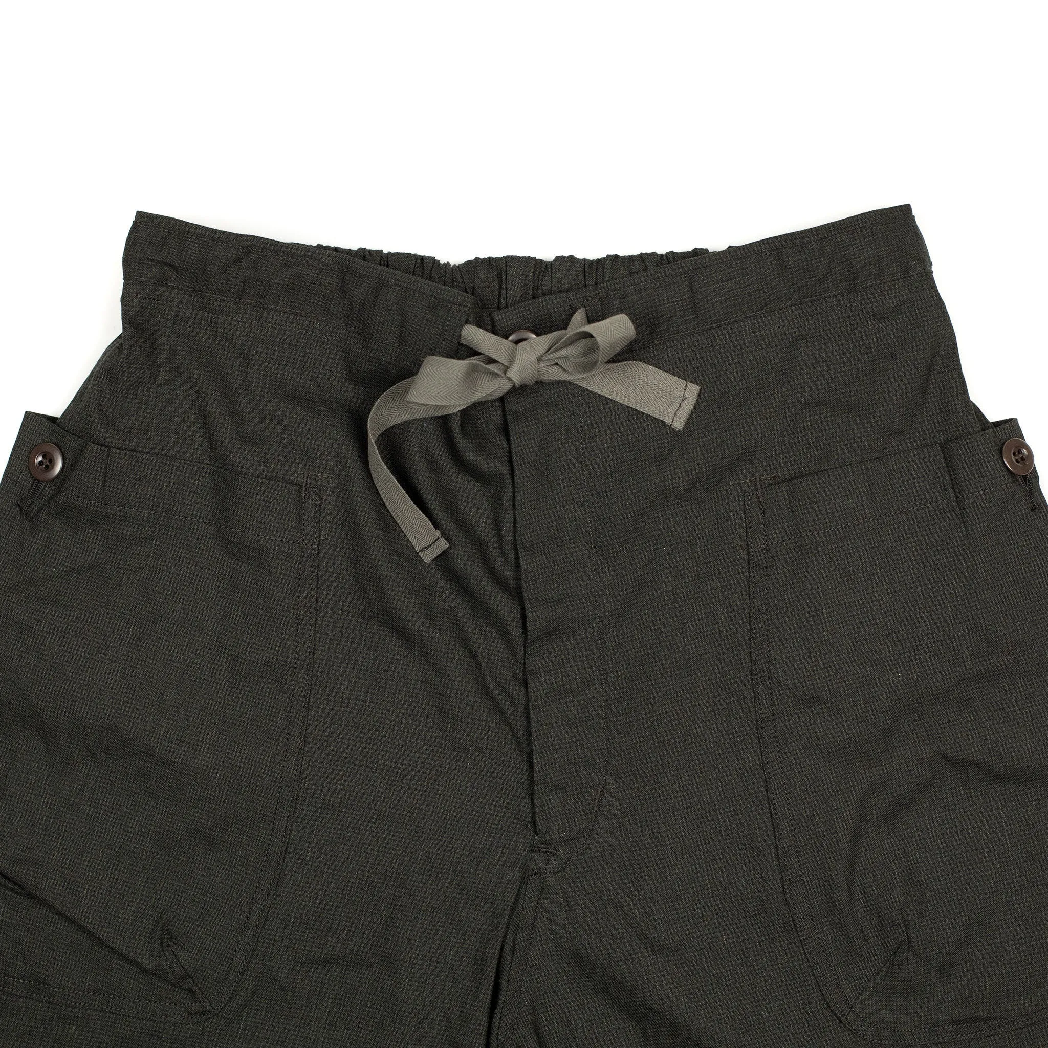 Pouch pocket easy shorts in brown and charcoal microcheck linen mix