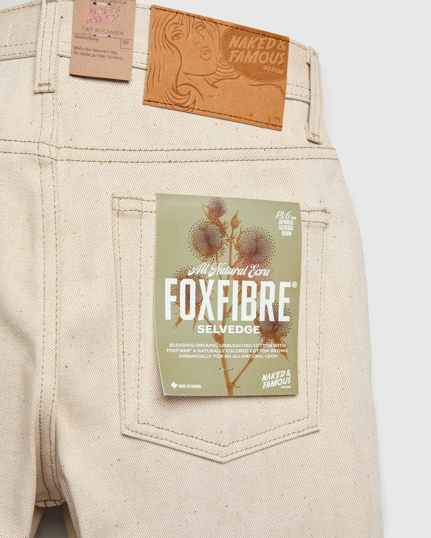 "All Natural Foxfibre" 13.6oz Ecru Selvedge Denim - Weird Guy Fit