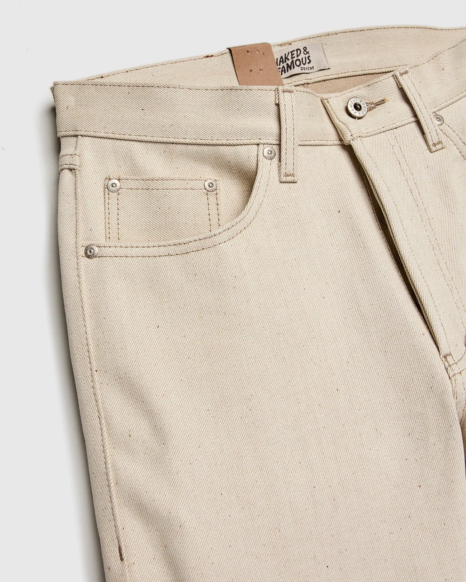 "All Natural Foxfibre" 13.6oz Ecru Selvedge Denim - Weird Guy Fit