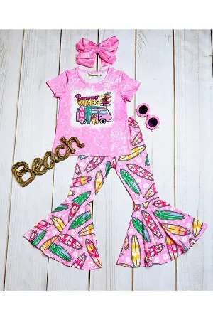 "SUMMER VIBES" pink van & surfing boards 2pc set XCH0666-11H
