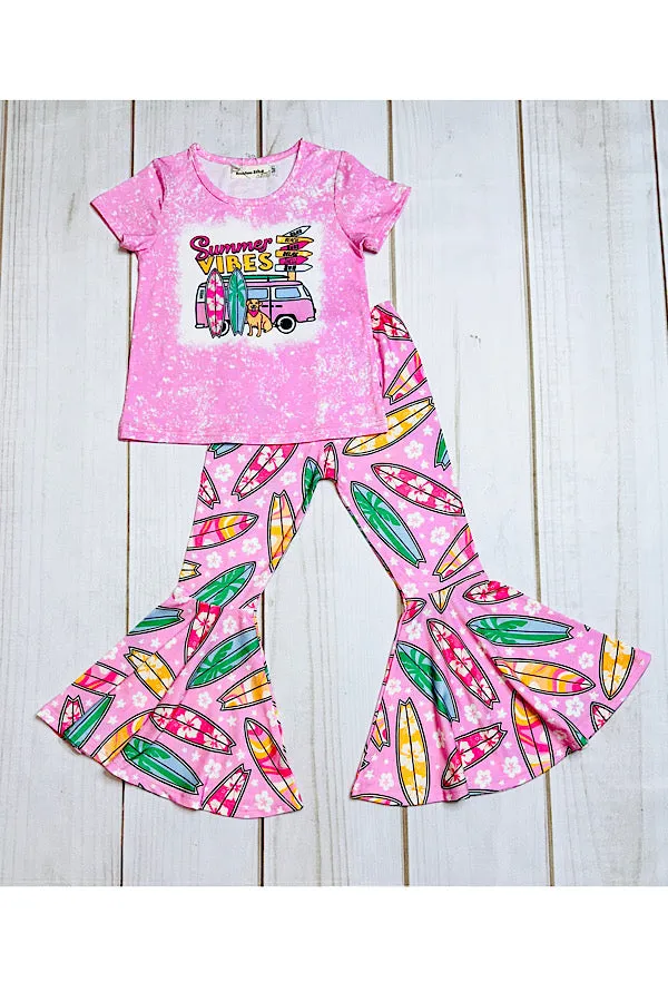 "SUMMER VIBES" pink van & surfing boards 2pc set XCH0666-11H