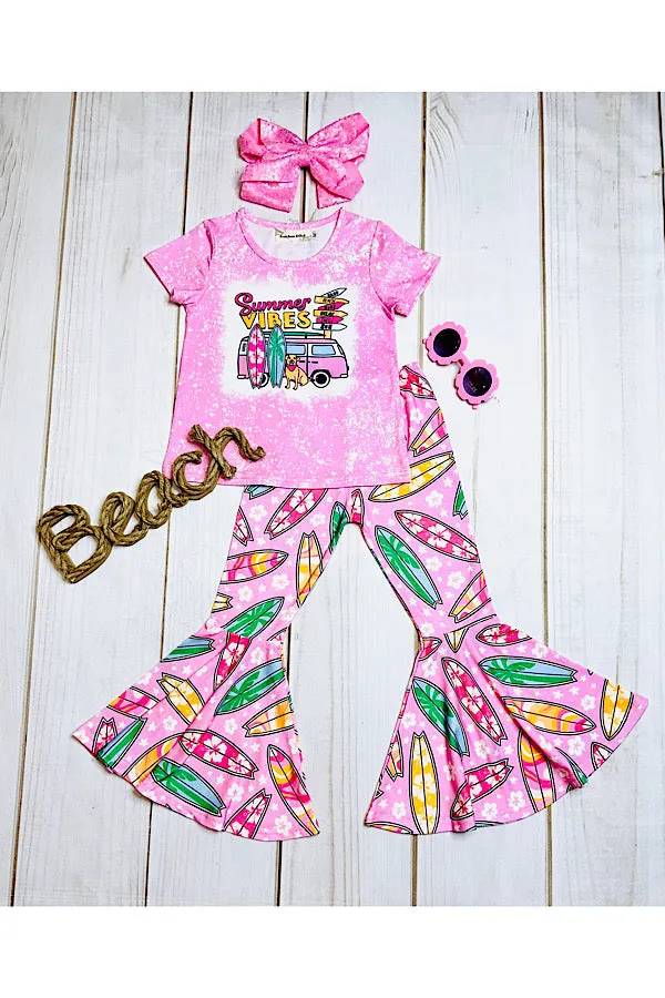 "SUMMER VIBES" pink van & surfing boards 2pc set XCH0666-11H