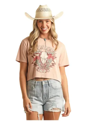 Rock & Roll Women's Chain Fringe Graphic Tee Mauve