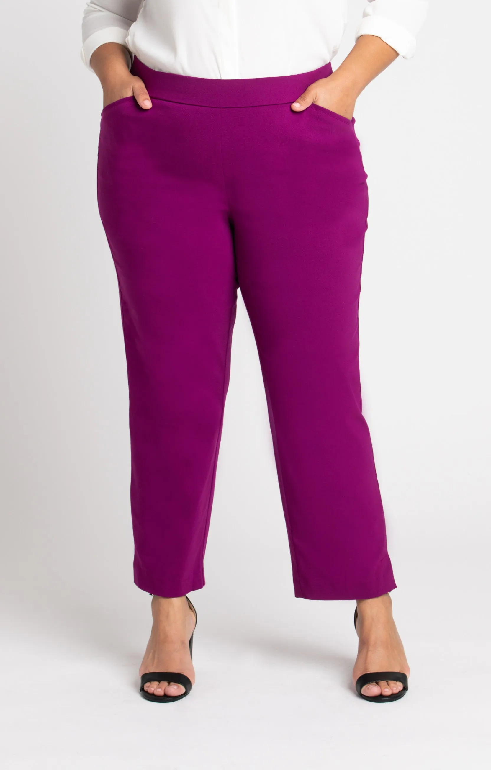 Roz & Ali Superstretch Magenta Pull On Ankle Pants - Plus