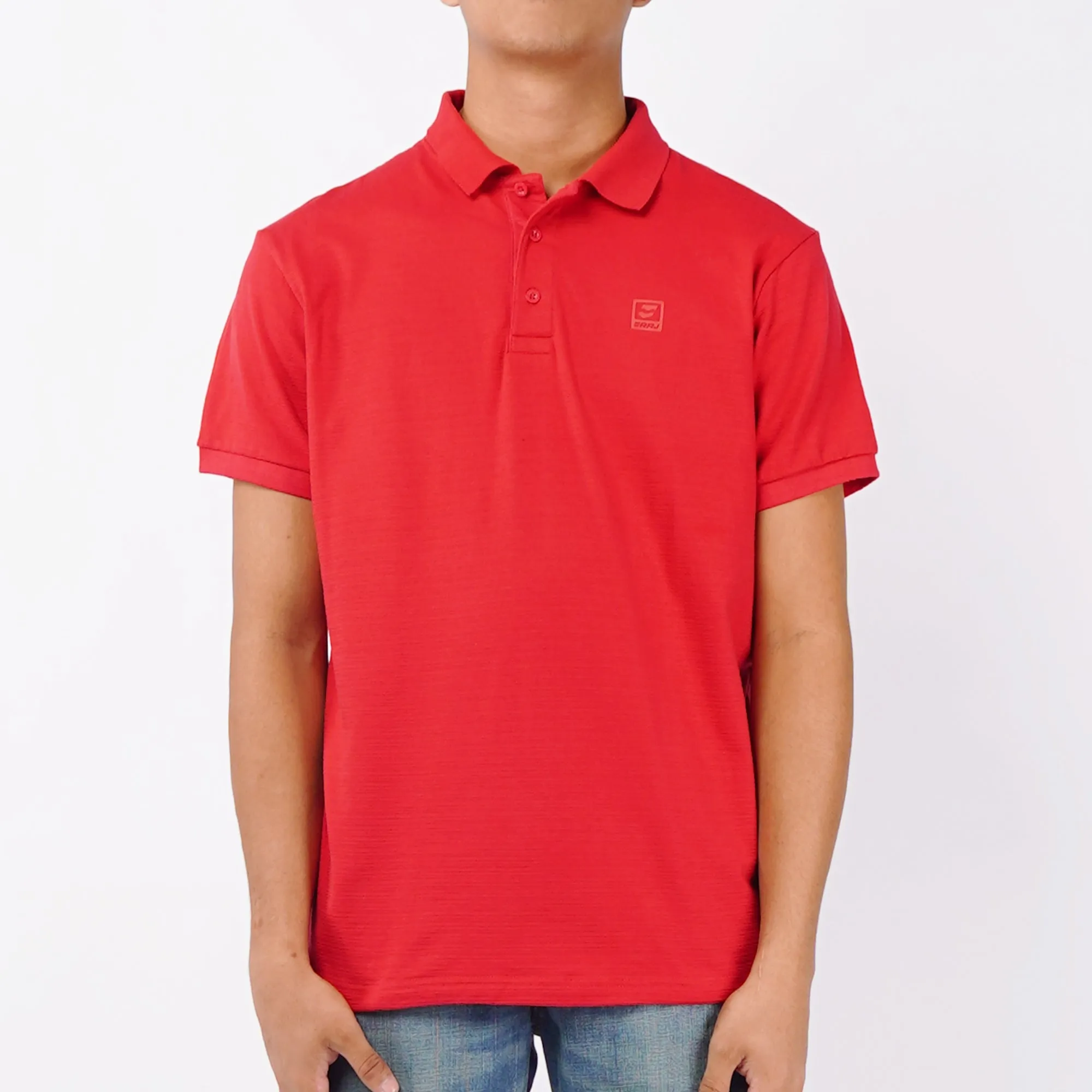 RRJ Basic Collared for Men Semi Body Fitting Trendy fashion Casual Top Red Polo shirt for Men 107695 (Red)