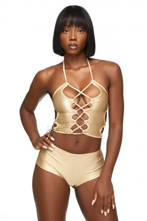 Sand Nude Halter Lace Up Sides Crop Top