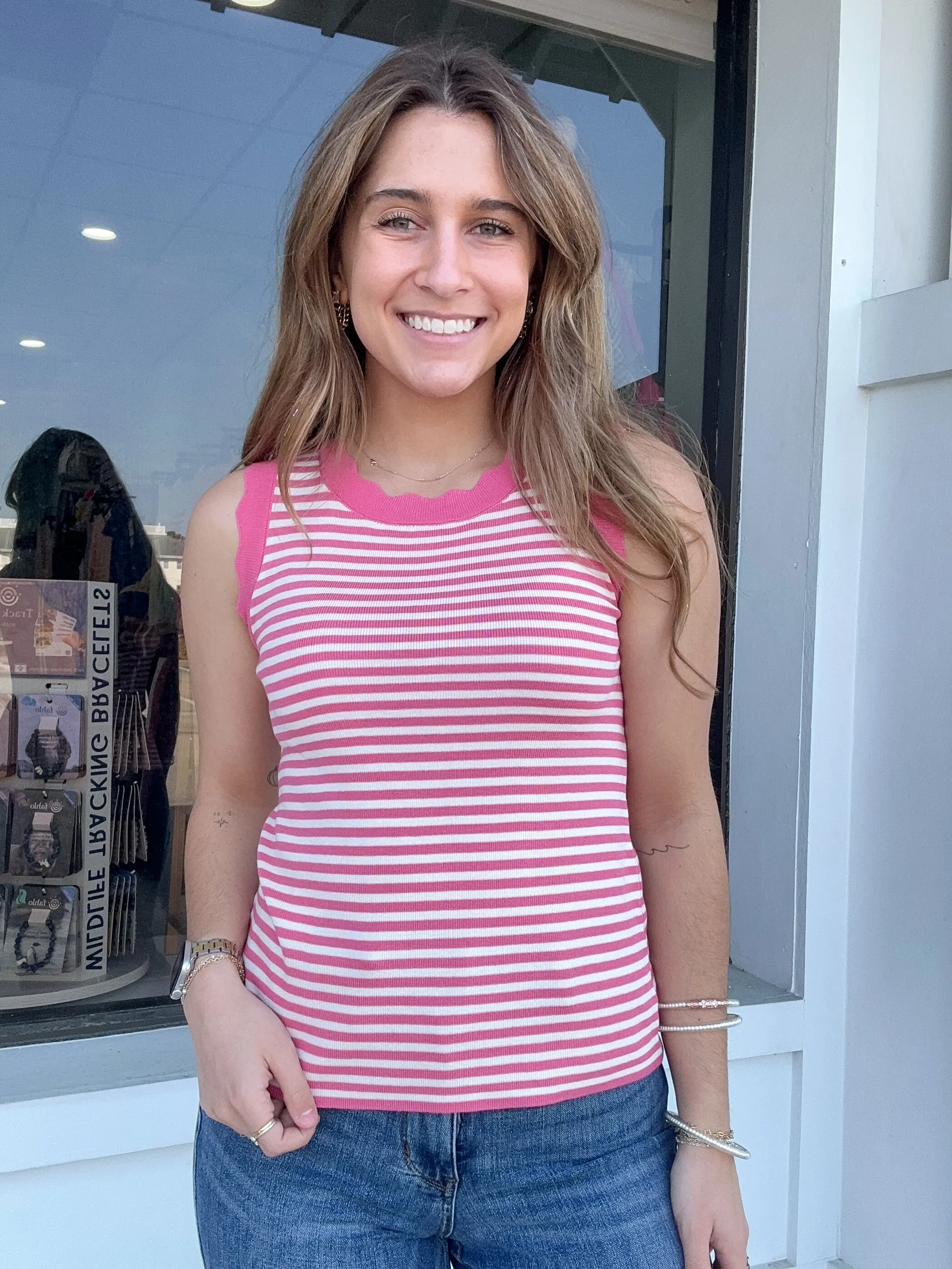 Scallop Striped Sweater Tank