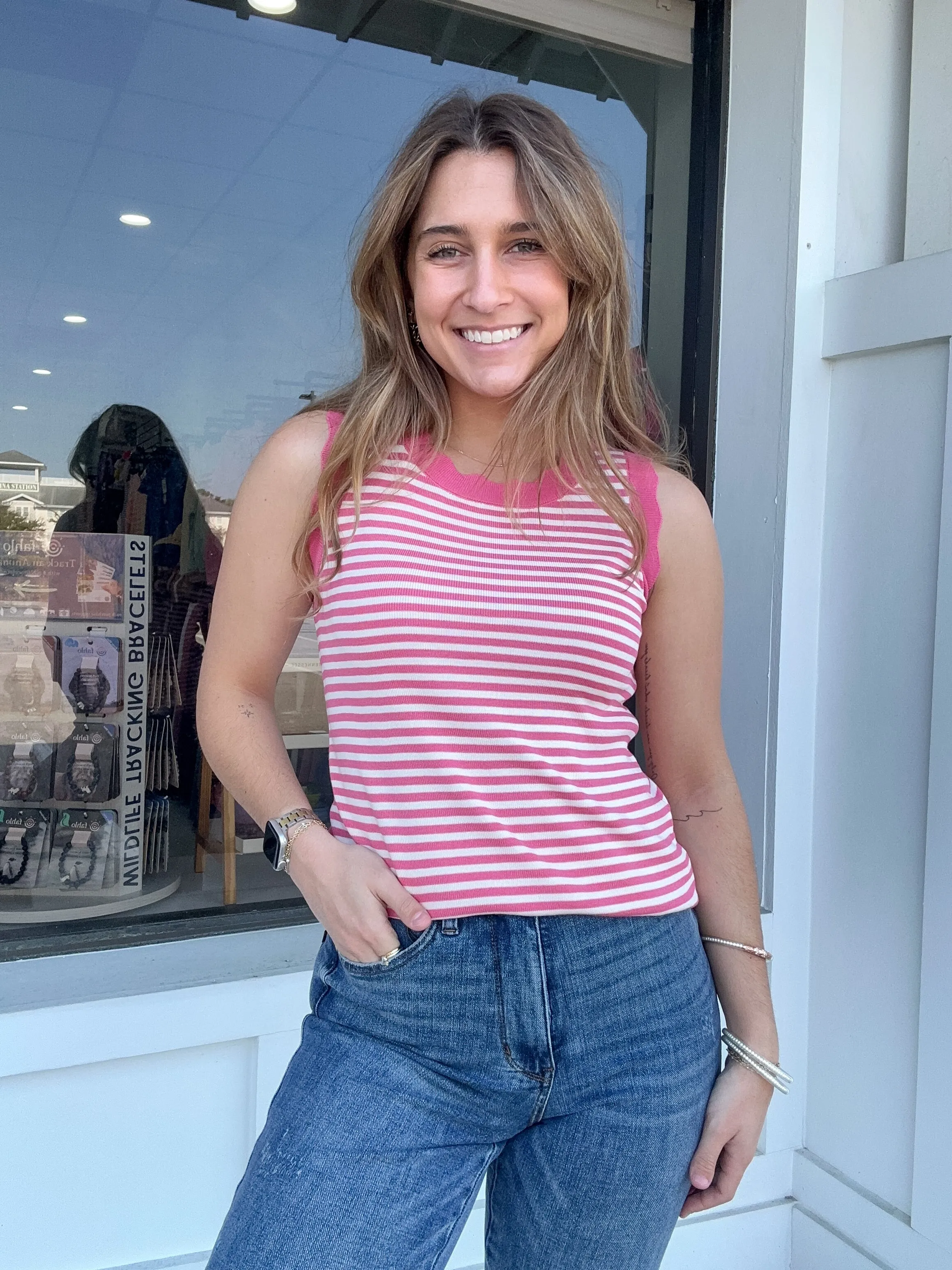Scallop Striped Sweater Tank