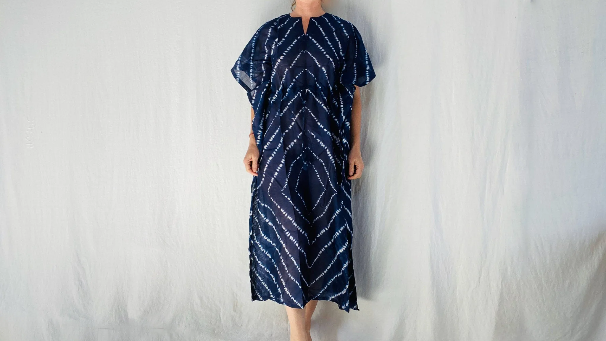 Silk Indigo Shibori Tie Dye Kaftan.