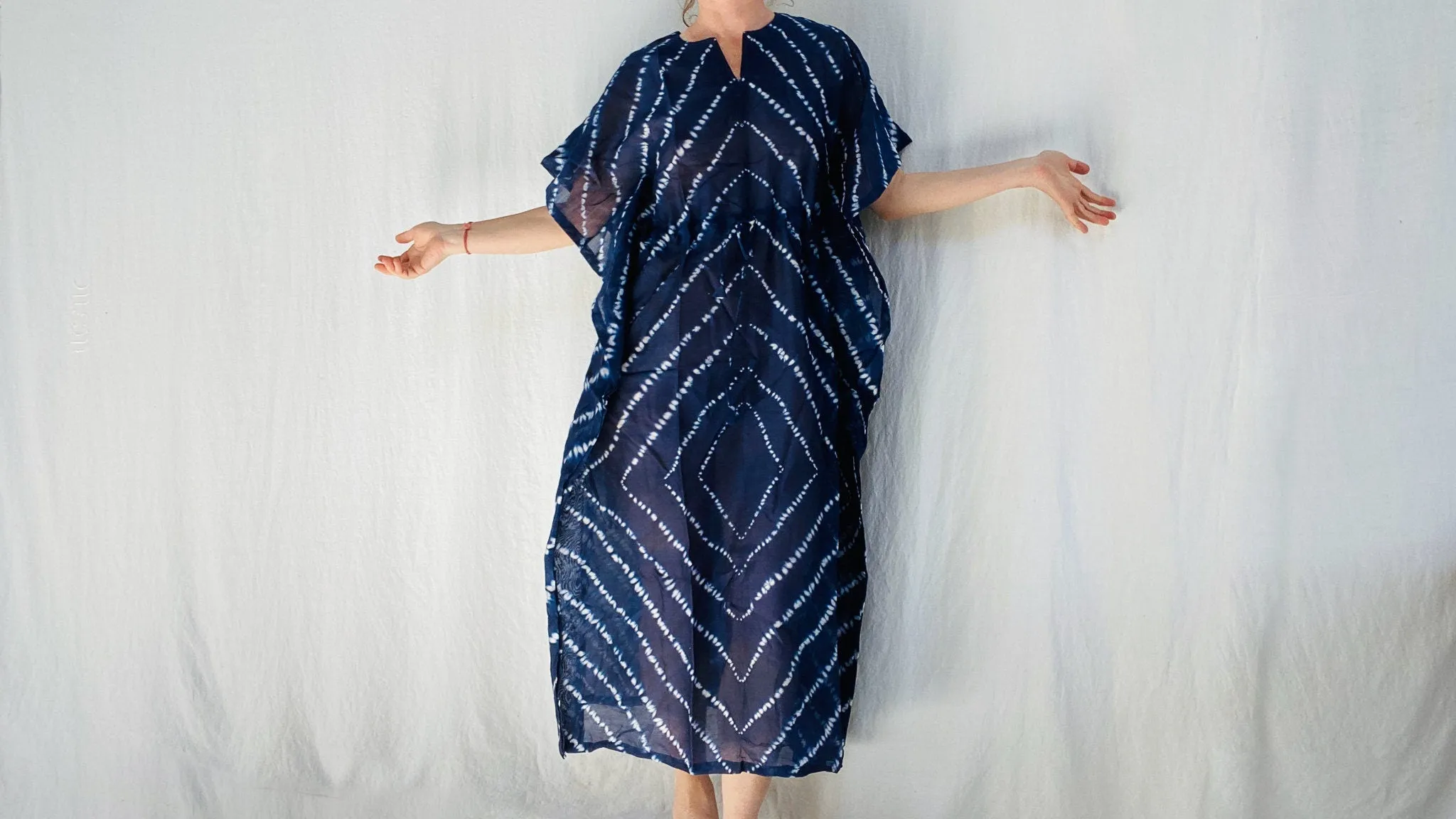 Silk Indigo Shibori Tie Dye Kaftan.