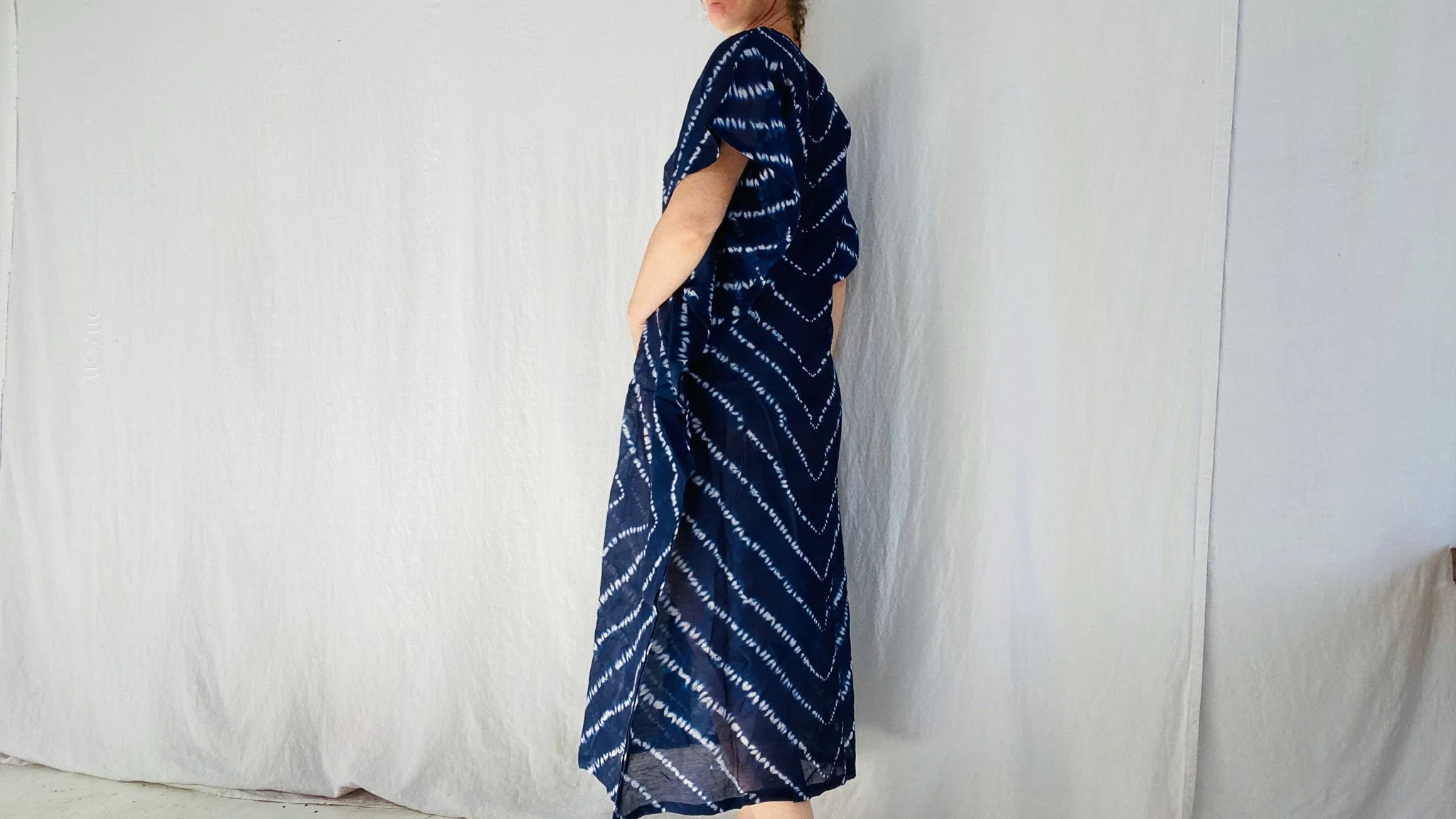 Silk Indigo Shibori Tie Dye Kaftan.