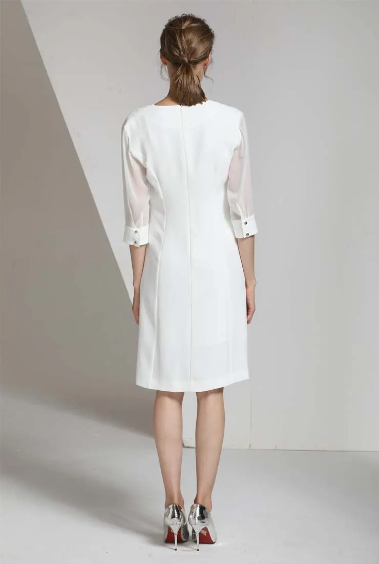 Solid Color V-neck A-line Shirt Dress