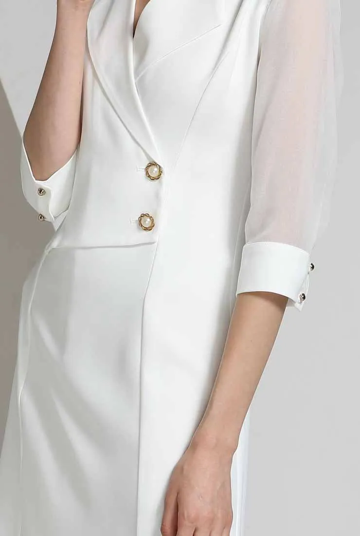 Solid Color V-neck A-line Shirt Dress