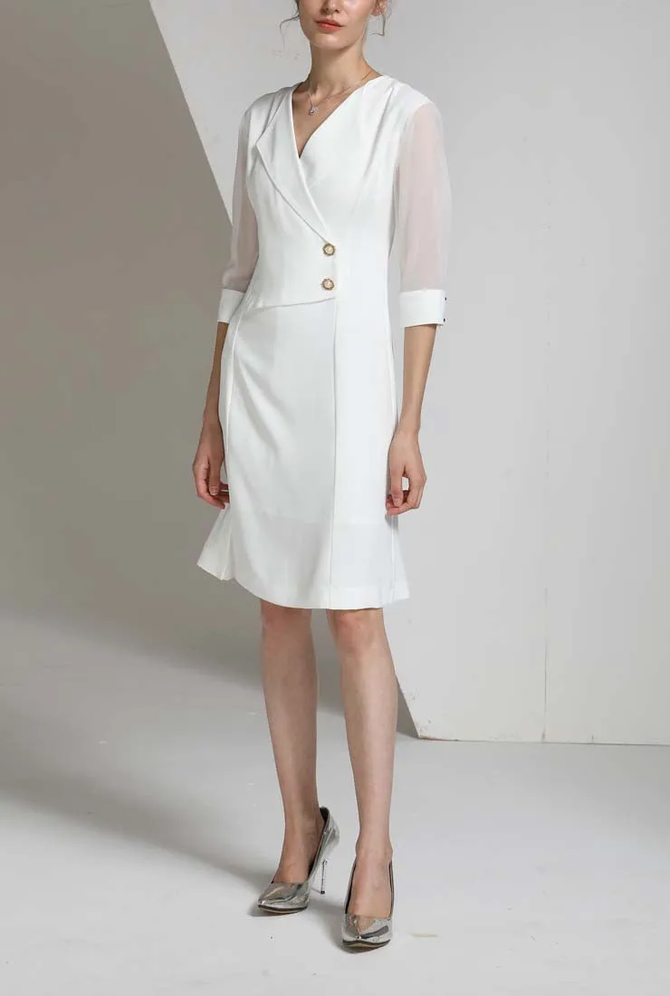 Solid Color V-neck A-line Shirt Dress
