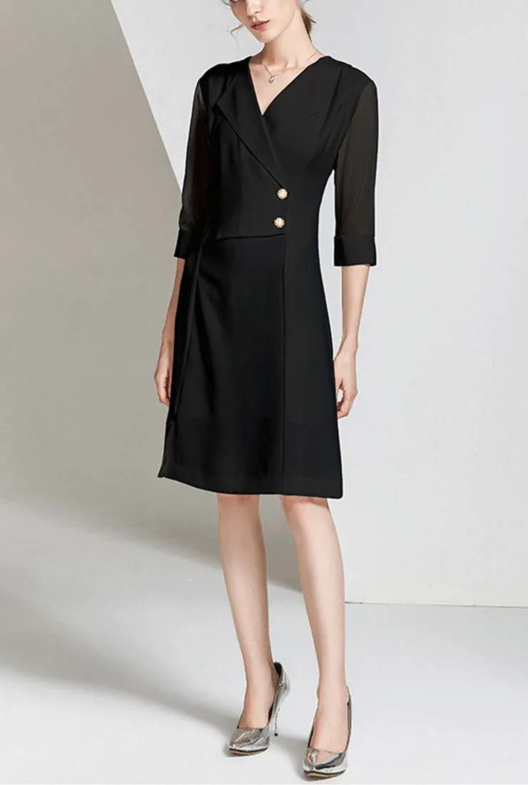Solid Color V-neck A-line Shirt Dress