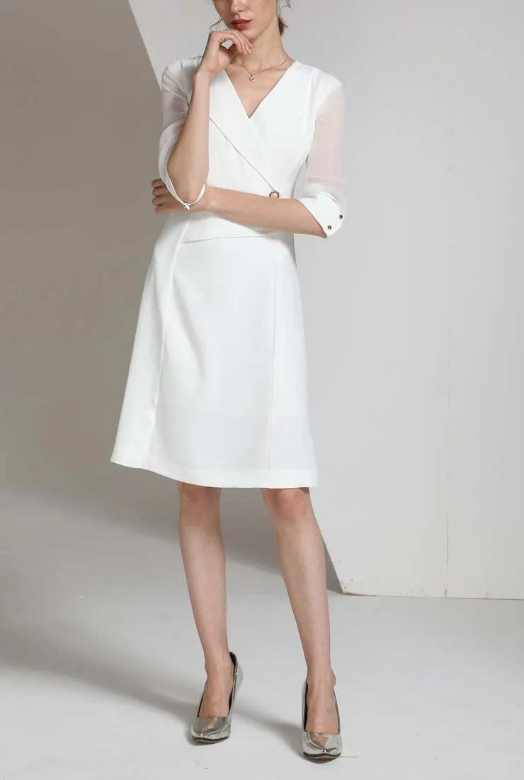 Solid Color V-neck A-line Shirt Dress