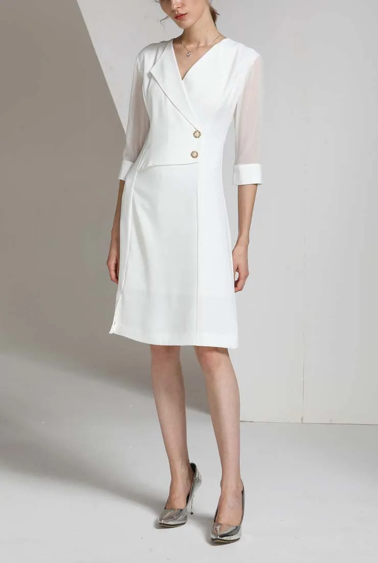 Solid Color V-neck A-line Shirt Dress