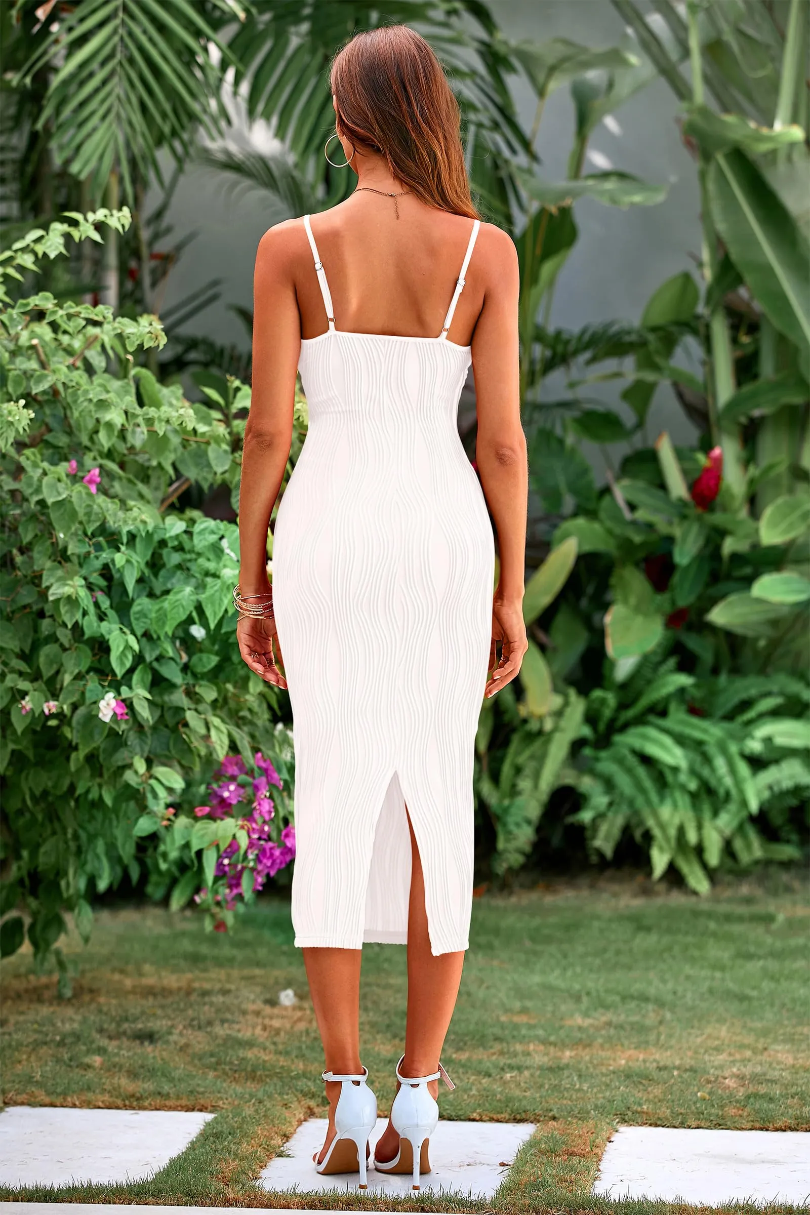 Spaghetti Strap Sleeveless Knit Tight Fitted Midi Dresses