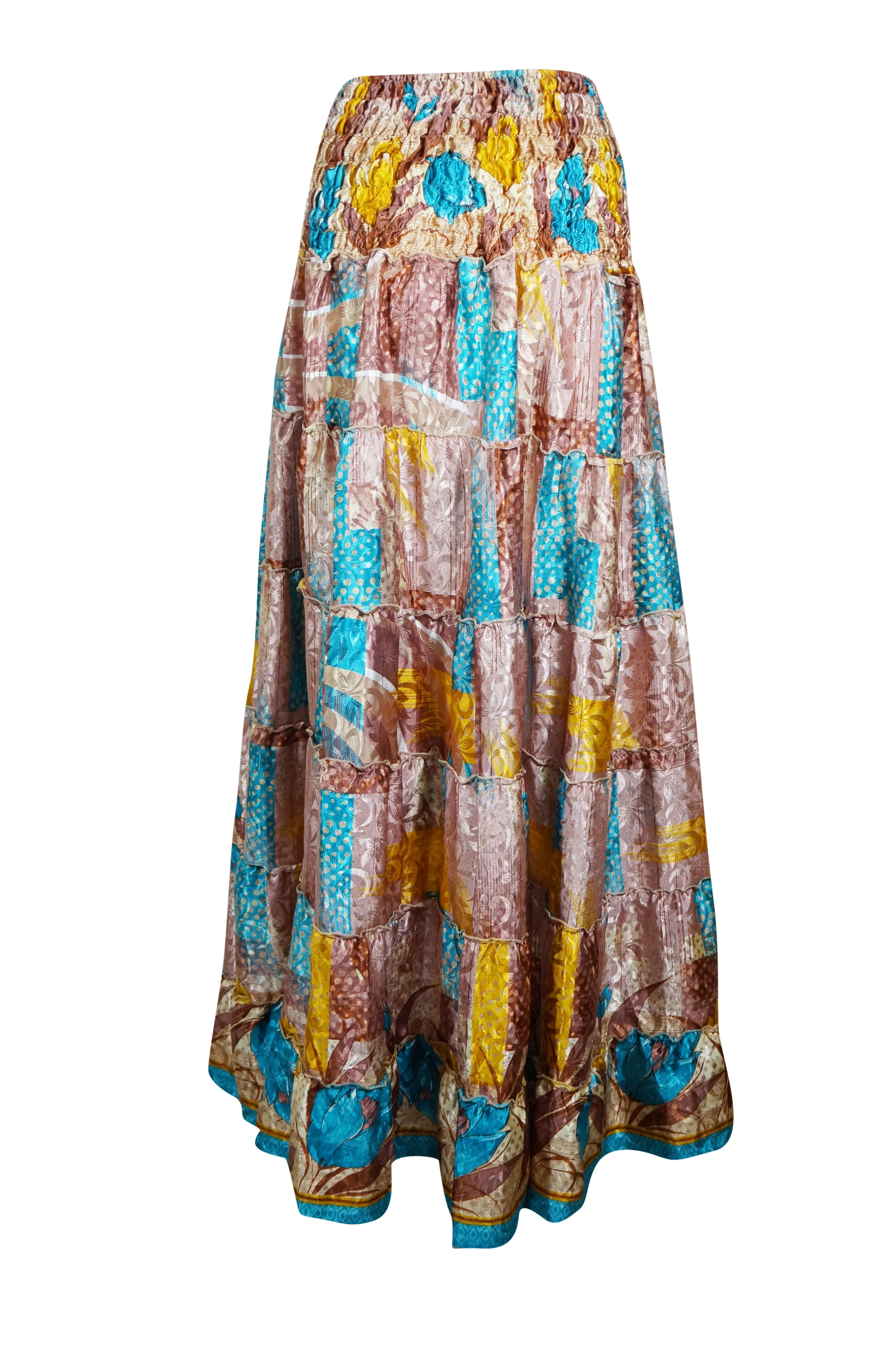 Summer Multi Pink Floral Beach Maxi Skirt Patchwork Boho Skirt Dress S/M