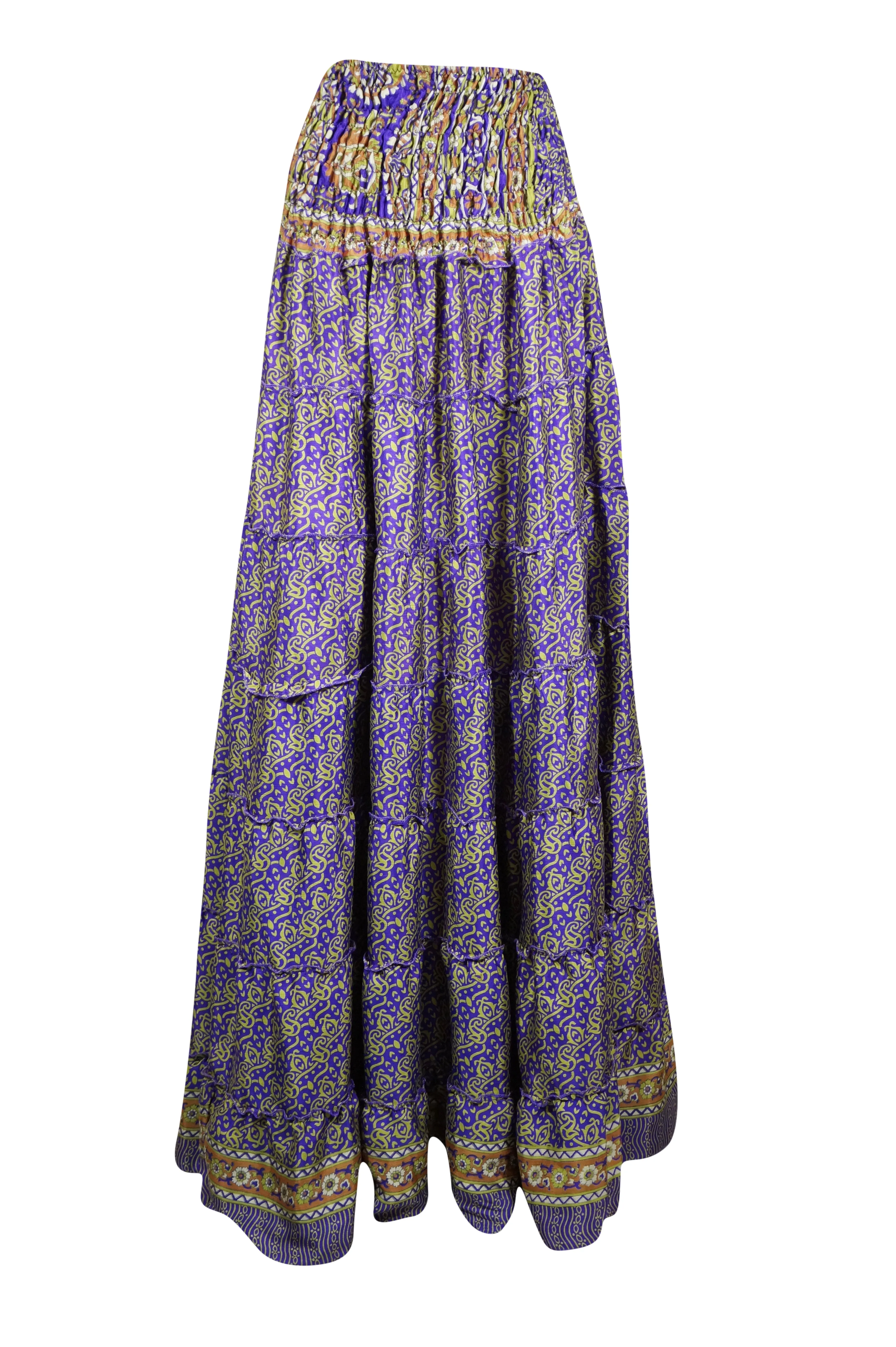 Summer Purple Floral Beach Maxi Skirt Patchwork Boho Skirt Dress S/M