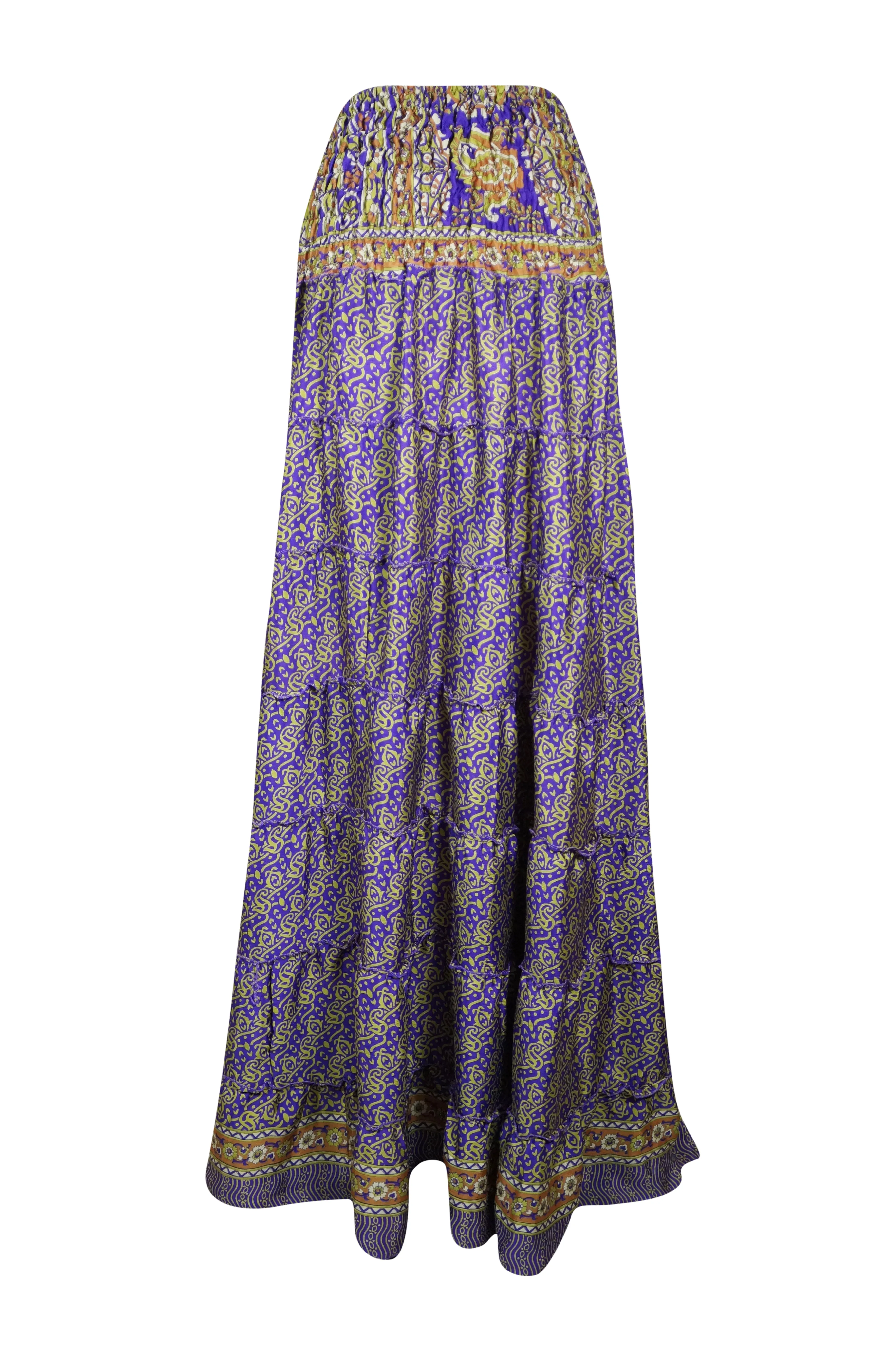 Summer Purple Floral Beach Maxi Skirt Patchwork Boho Skirt Dress S/M