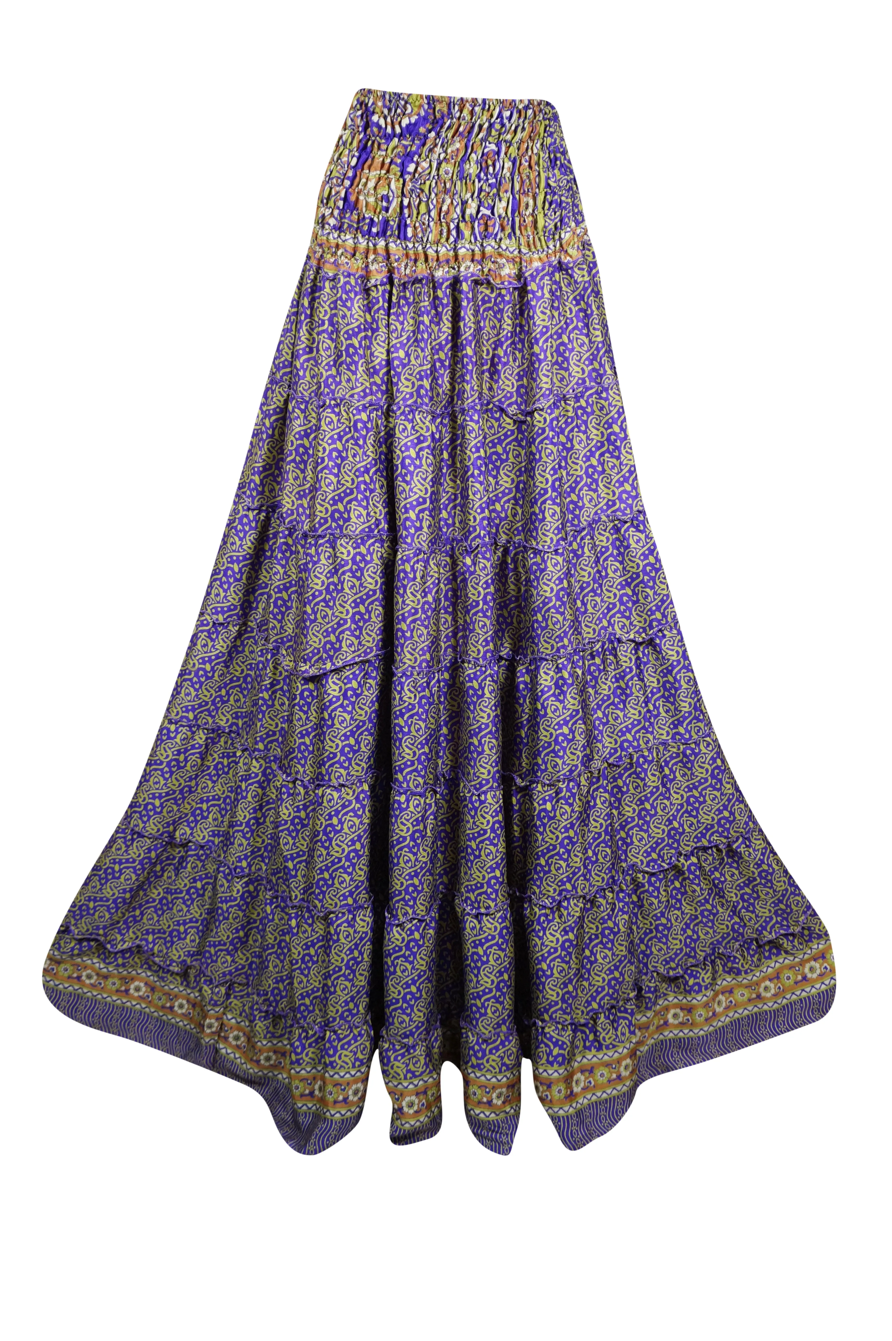 Summer Purple Floral Beach Maxi Skirt Patchwork Boho Skirt Dress S/M
