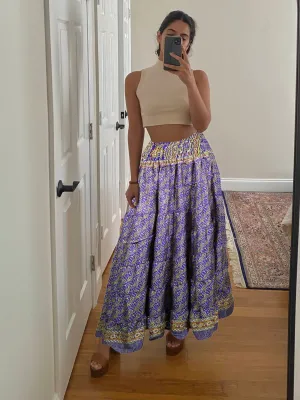 Summer Purple Floral Beach Maxi Skirt Patchwork Boho Skirt Dress S/M