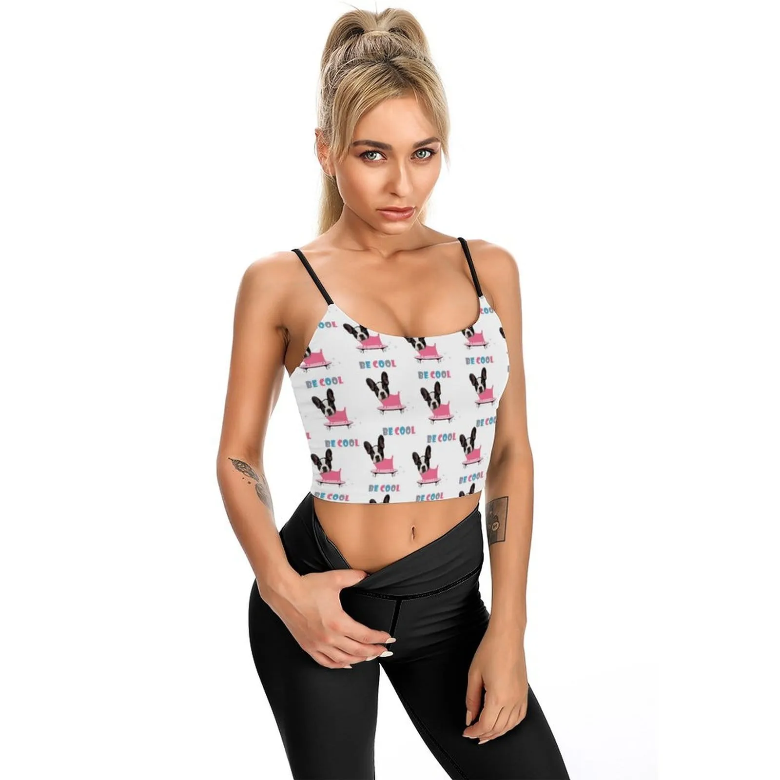 Tank Top with Dog Face Pink Body Personalized Women's Crop Camisole Top (With Chest Pad)