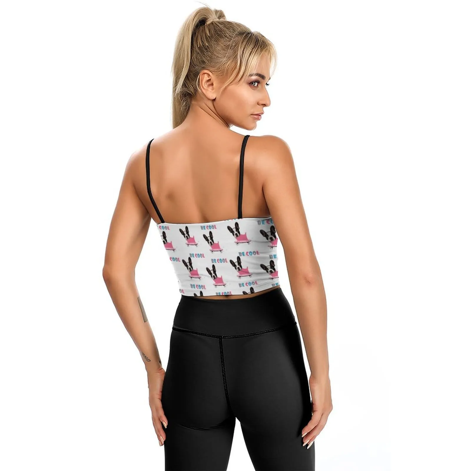Tank Top with Dog Face Pink Body Personalized Women's Crop Camisole Top (With Chest Pad)