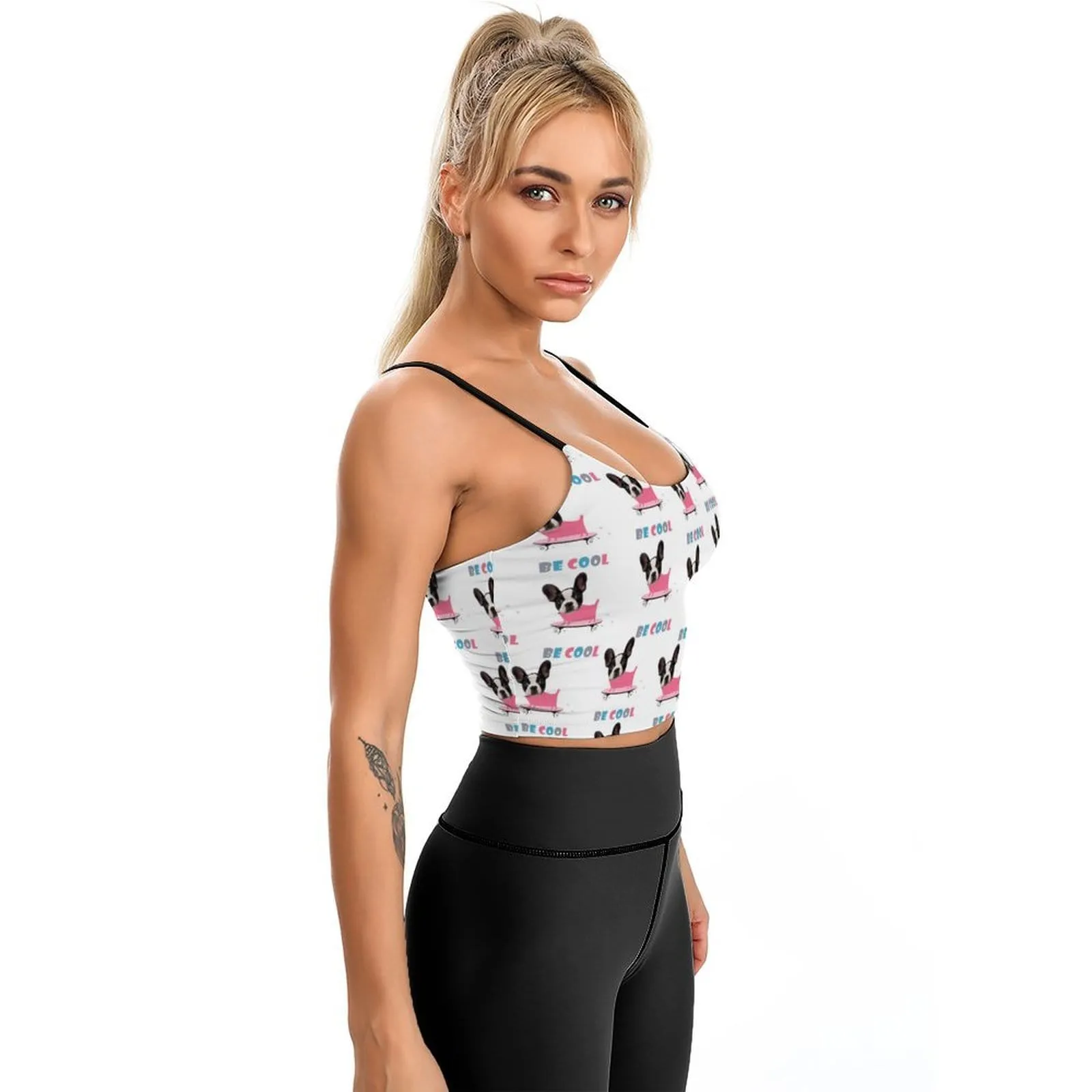 Tank Top with Dog Face Pink Body Personalized Women's Crop Camisole Top (With Chest Pad)