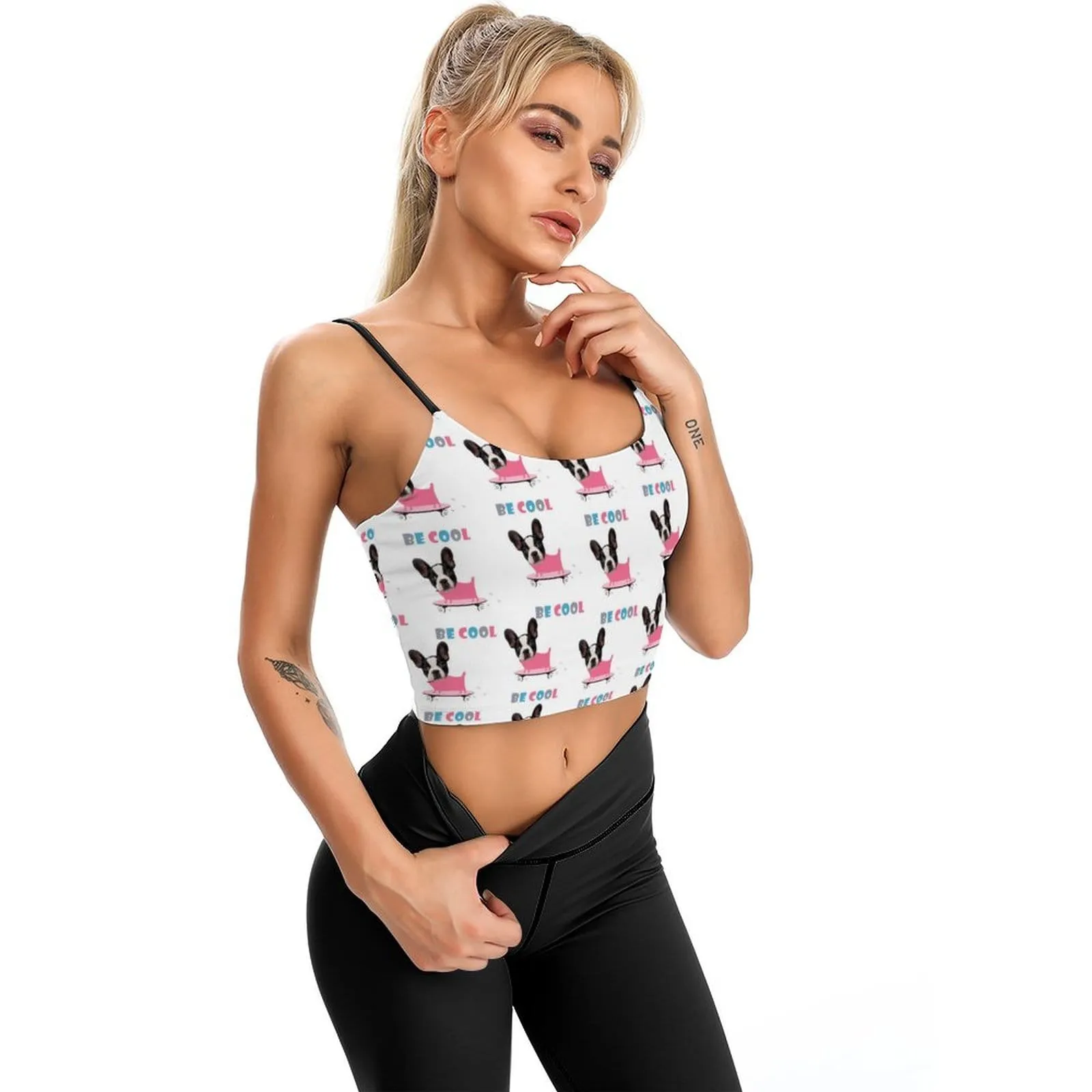 Tank Top with Dog Face Pink Body Personalized Women's Crop Camisole Top (With Chest Pad)