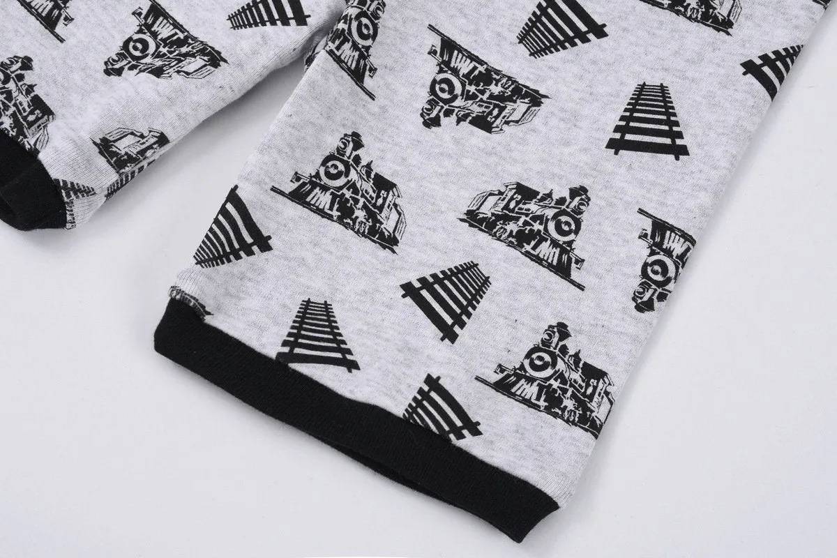 Toddler Boy's Short Sleeve Light Gray Train Print Pajama Set