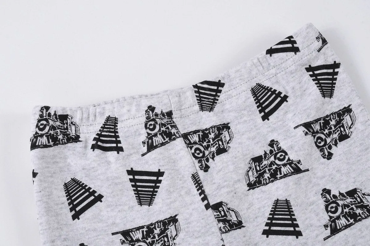 Toddler Boy's Short Sleeve Light Gray Train Print Pajama Set