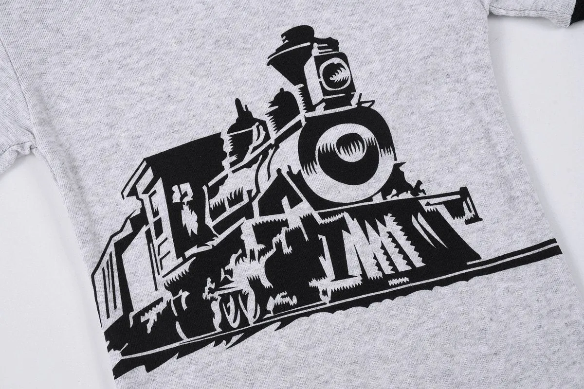Toddler Boy's Short Sleeve Light Gray Train Print Pajama Set