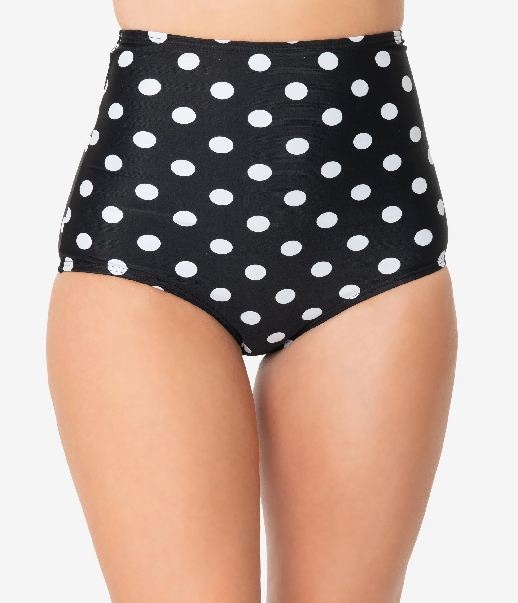 Unique Vintage Black & White Dotted Button High Waist Louise Swim Bottoms