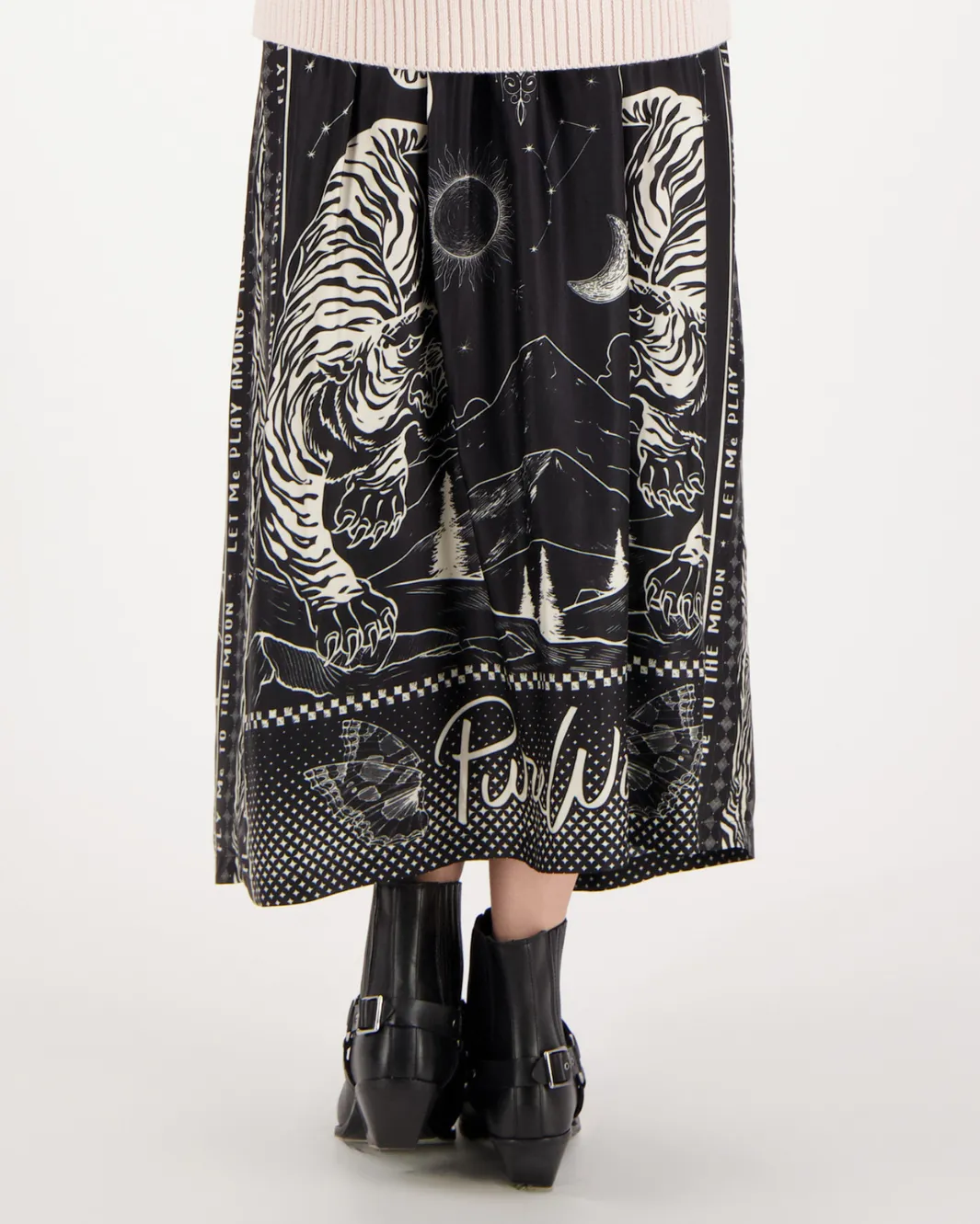 VANESSA PRINTED MIDI SKIRT IN BLACK MAGIC