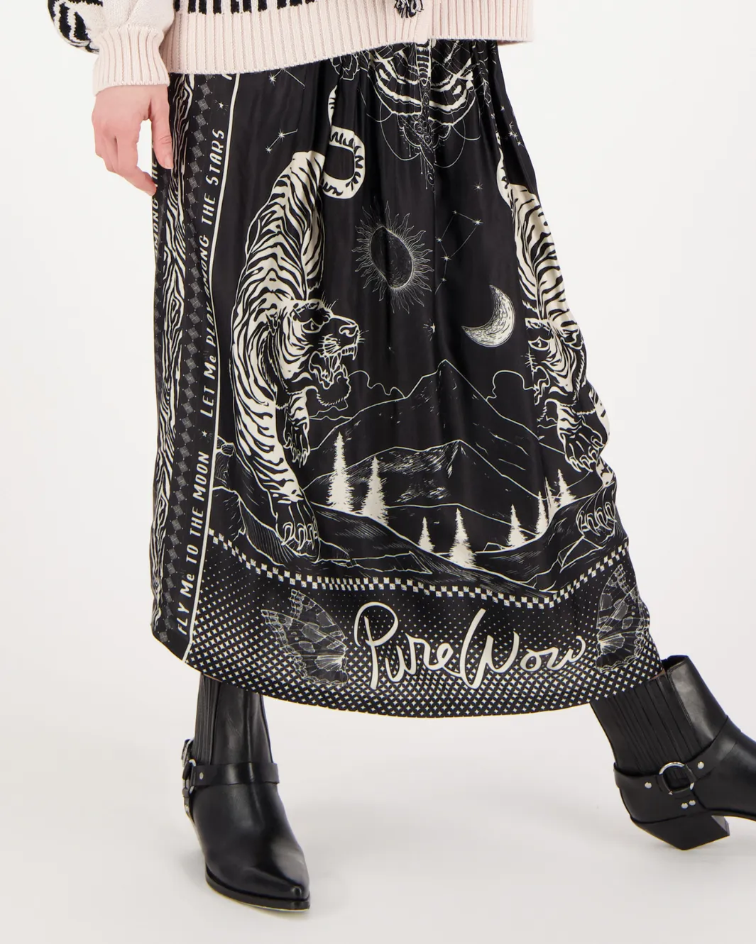 VANESSA PRINTED MIDI SKIRT IN BLACK MAGIC