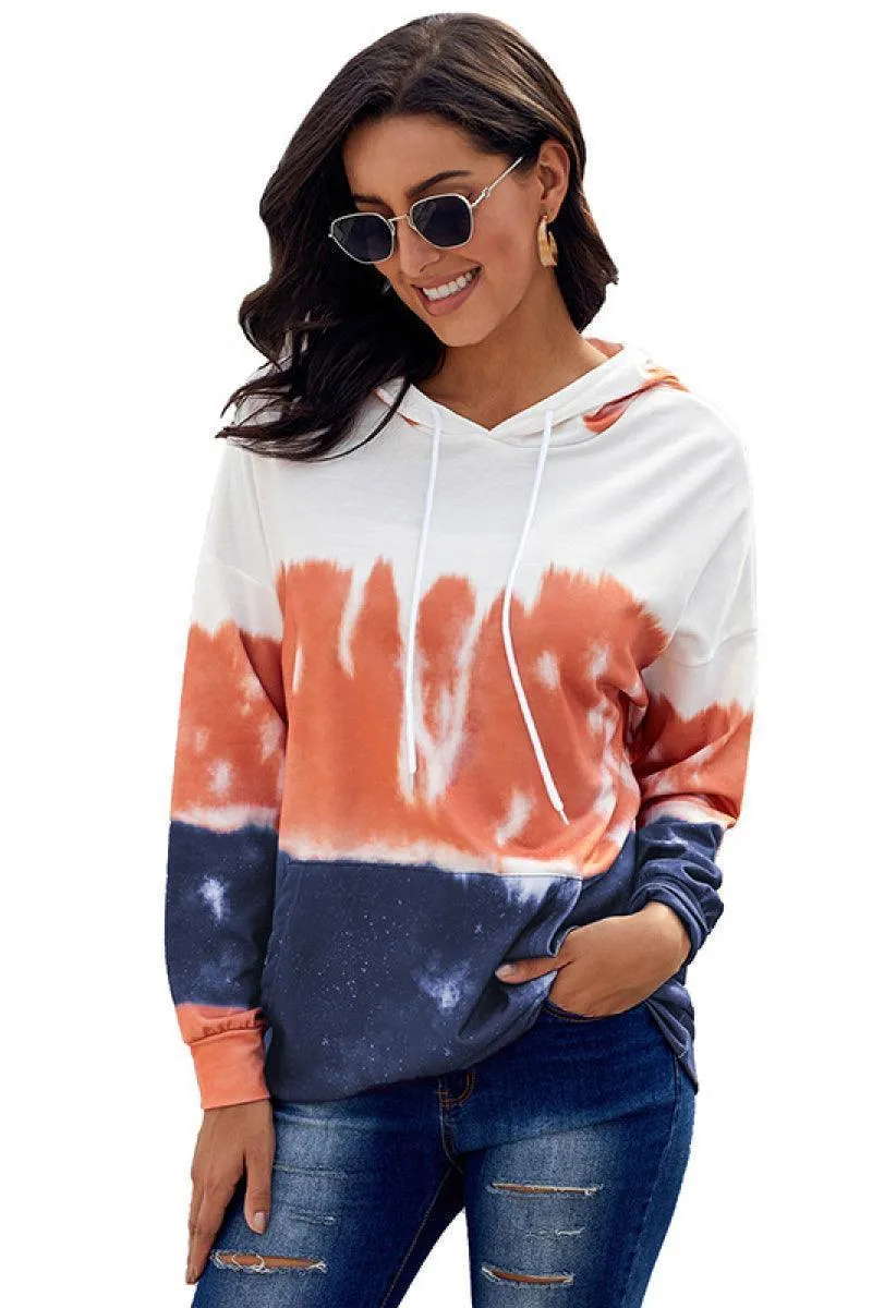 Vibrant Hue Drop Shoulder Tie Dye Hoodie