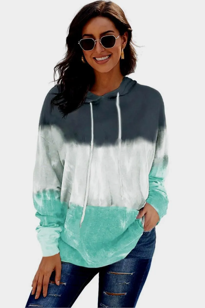 Vibrant Hue Drop Shoulder Tie Dye Hoodie