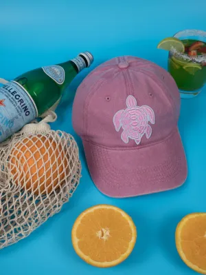 Vintage Washed Cap - 100% Cotton - Byron Bay - Turtle - Barbie Pink