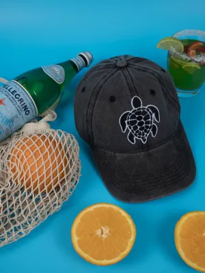 Vintage Washed Cap - 100% Cotton - Byron Bay - Turtle - Black